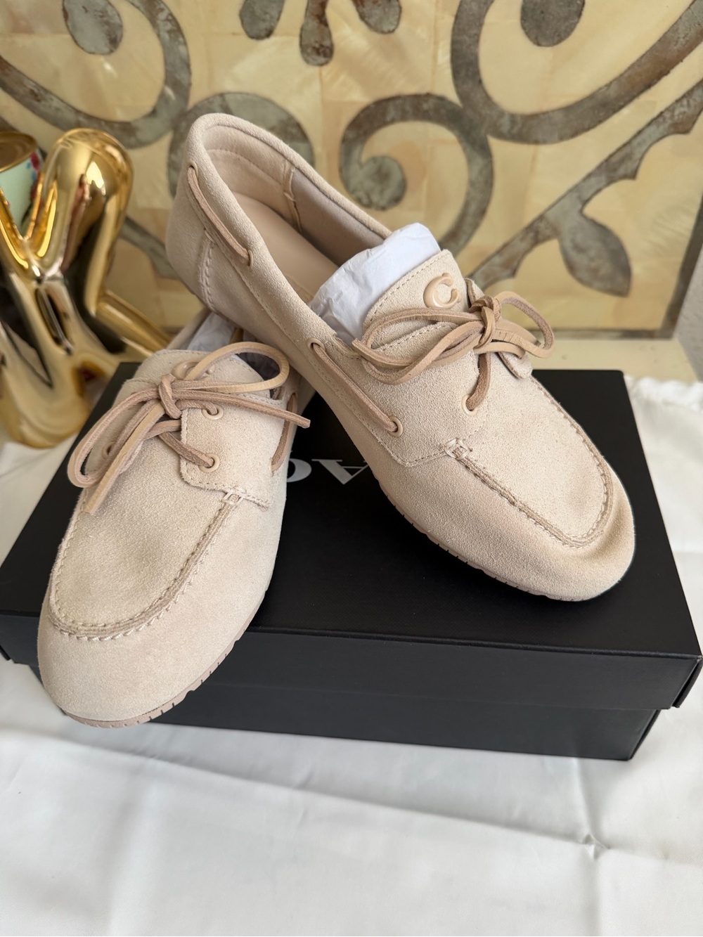 Coach Woman’s Ivory Suede Sculpt C Boat Shoe size 9B NIB